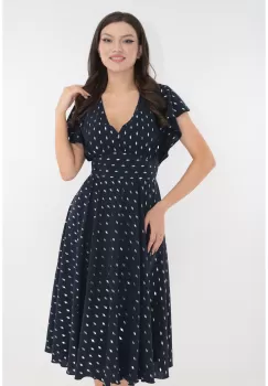 Rochie eleganta clos bleumarin cu print argintiu imagine