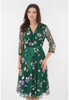 Rochie eleganta clos din mesh verde cu print stralucitor imagine