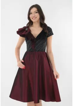 Rochie eleganta clos din tafta bordo si catifea cu glitter imagine