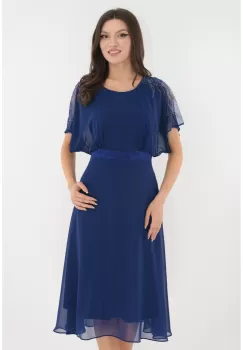 Rochie eleganta clos din voal albastru accesorizata cu margele si strasuri imagine