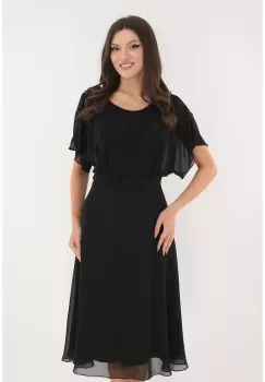 Rochie eleganta clos din voal negru accesorizat cu margele si strasuri imagine