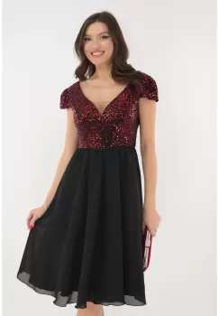 Rochie eleganta clos din voal negru si paiete rosii imagine