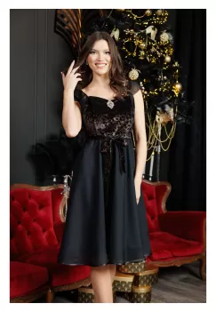 Rochie eleganta clos din voal si catifea cu fir auriu imagine