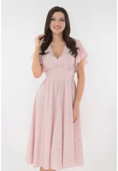 Rochie eleganta clos roz cu print auriu imagine