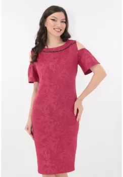 Rochie eleganta din brocard bordo cu decupaje la maneci imagine