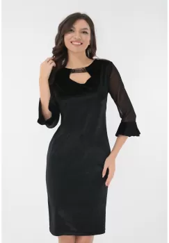 Rochie eleganta din catifea neagra cu decupaj la decolteu imagine