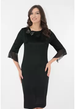 Rochie eleganta din catifea neagra cu fundita aurie la decolteu imagine