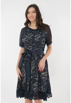 Rochie eleganta din dantela bleumarin cu desen floral imagine