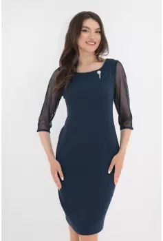 Rochie eleganta din stofa bleumarin cu brosa imagine
