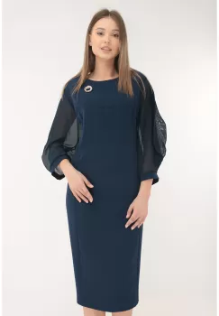 Rochie eleganta din stofa bleumarin cu maneci din voal imagine