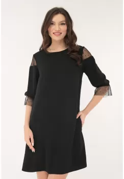 Rochie eleganta din stofa neagra cu buzunare ascunse imagine