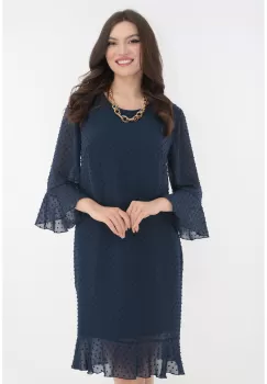 Rochie eleganta din voal bleumarin cu buline 3D imagine