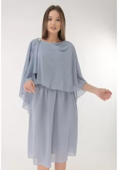 Rochie eleganta din voal gri cu pelerina asimetrica imagine