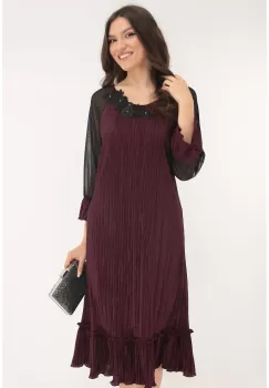 Rochie eleganta grena cu broderie la decolteu imagine