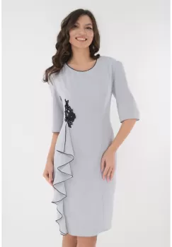 Rochie eleganta gri-perlat cu broderie neagra imagine