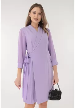 Rochie eleganta lila cu rever si pliuri imagine