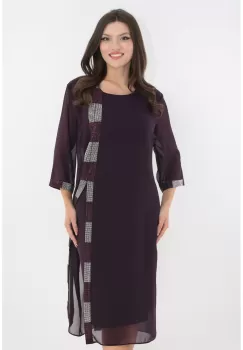 Rochie eleganta mov cu aspect suprapus si strasuri imagine