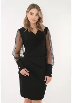 Rochie eleganta neagra accesorizata cu brosa in talie imagine