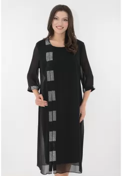 Rochie eleganta neagra cu aspect suprapus si strasuri imagine