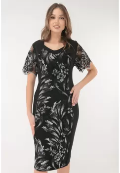 Rochie eleganta neagra cu broderie argintie imagine