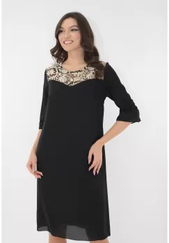 Rochie eleganta neagra cu broderie aurie imagine