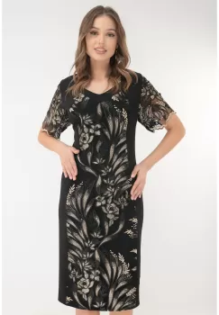 Rochie eleganta neagra cu broderie aurie imagine