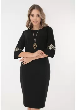 Rochie eleganta neagra cu broderie aurie la maneci imagine