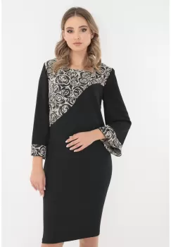 Rochie eleganta neagra cu insertii din brocart ivory imagine