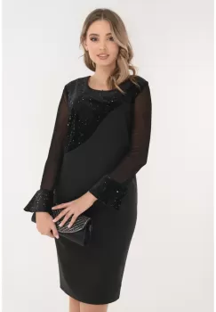 Rochie eleganta neagra cu insertii din catifea si paiete imagine