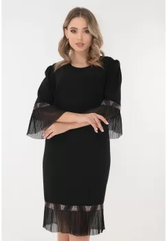 Rochie eleganta neagra cu insertii din matase plisata si glitter imagine