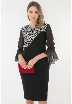 Rochie eleganta neagra cu insertii din stofa cu animal print imagine