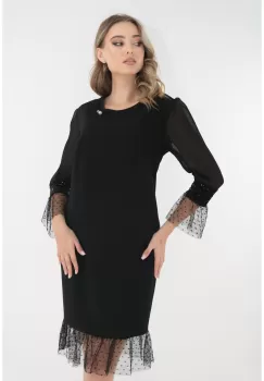 Rochie eleganta neagra cu insertii din tulle cu buline imagine