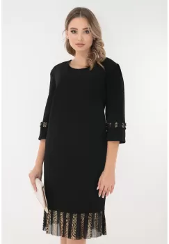 Rochie eleganta neagra cu insertii din voal plisat imagine