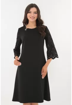 Rochie eleganta neagra cu maneci din dantela imagine