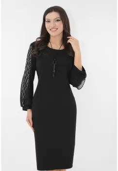 Rochie eleganta neagra cu maneci din voal cu strasuri imagine