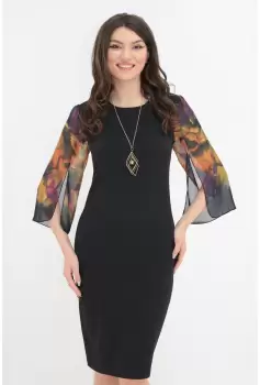 Rochie eleganta neagra cu maneci din voal imprimat imagine