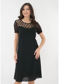 Rochie eleganta neagra cu maneci plisate si paiete la decolteu imagine