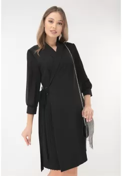 Rochie eleganta neagra cu rever si pliuri imagine