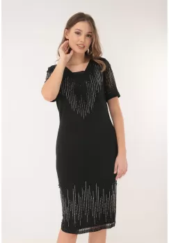 Rochie eleganta neagra cu strasuri si glitter discret imagine