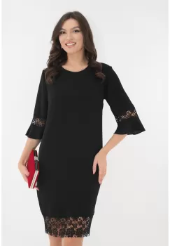 Rochie eleganta neagra din crep si dantela imagine