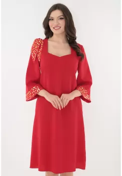 Rochie eleganta rosie cu garnituri aurii imagine