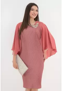 Rochie eleganta roz cu pelerina din voal imagine