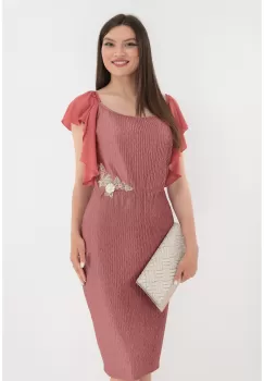 Rochie eleganta roz din matase creponata imagine