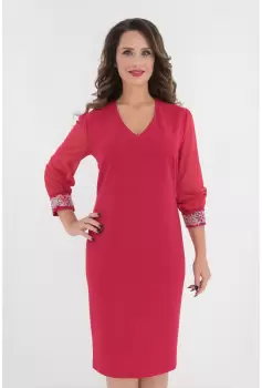 Rochie eleganta roz-grenadine cu broderie aurie la mansete imagine