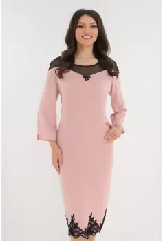 Rochie eleganta roz-pudra cu broderie neagra imagine