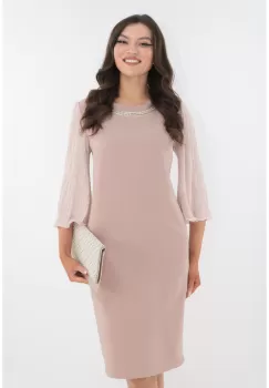 Rochie eleganta roz-pudra cu maneci din matase plisata imagine