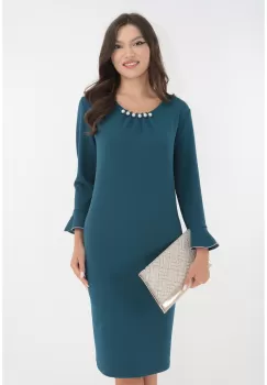 Rochie eleganta turcoaz cu perle la decolteu imagine