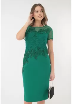 Rochie eleganta verde cu broderie si dantela imagine