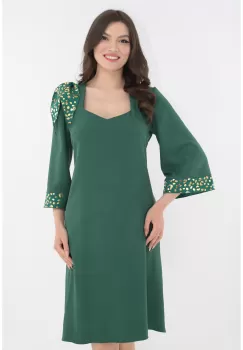 Rochie eleganta verde cu garnituri aurii imagine