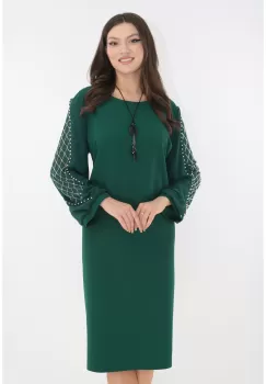 Rochie eleganta verde cu maneci din voal cu strasuri imagine